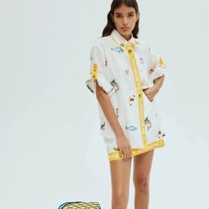 ALEMAIS BLUE MARLIN LINEN EMBROIDERED SHIRT & SKIRT - 8